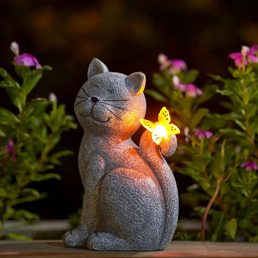 Nacome Cat Outdoor Statues for Garden: Outside Decor with Butterfly Clearance for Yard Art Lawn Ornaments Porch Patio Balcony Home House - Birthday Gifts for Grandma Mom Women-VerdiqueGarden