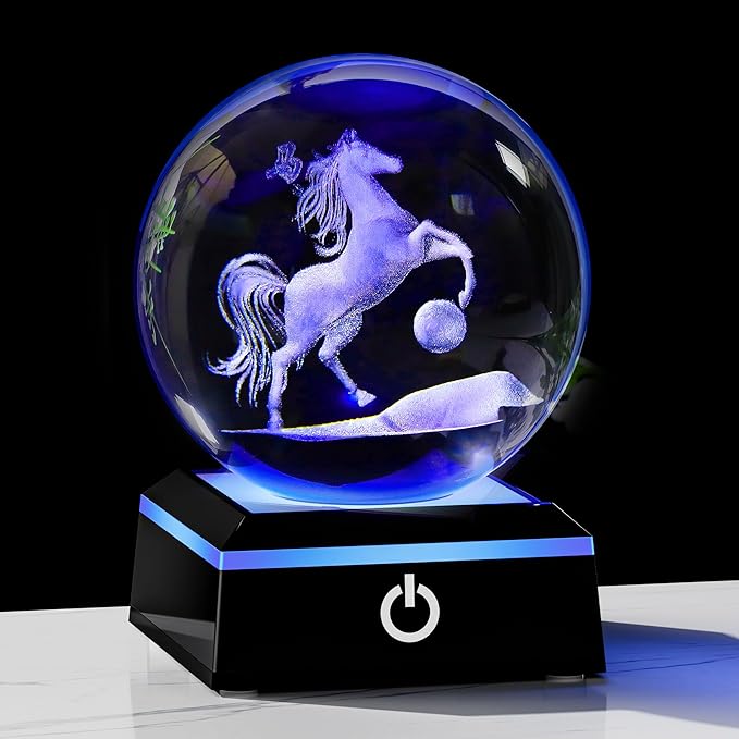 Qianwei Horse Gifts for Women 3D Crystal Ball 3.14'' - Laser Horse Decor Glass Animals Horse Gifts Figurines Statue Stuff for Room Decorations Horse Night Light-VerdiqueGarden