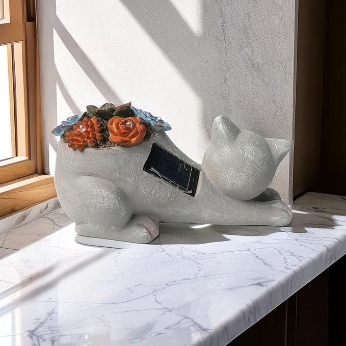 Cat Garden Figurines Outdoor Decor Solar Statue with LED Lights for Patio Lawn Yard Art Decoration Housewarming Garden Gift-VerdiqueGarden