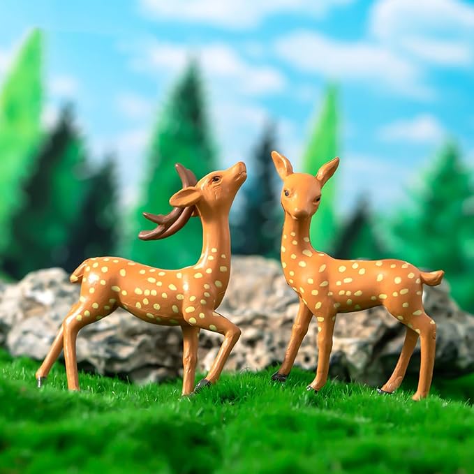 Exasinine 12 Pcs Mothers Love Deer Figurines Forest Animal Figurines Woodland Animals Creatures Figurines Miniature Deer for Crafts Fairy Garden Supplies Cake Toppers-VerdiqueGarden