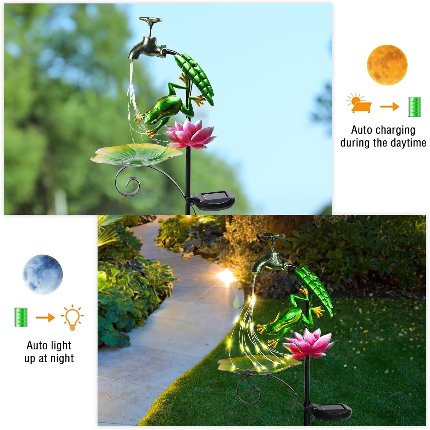 Bshine Frog Solar Outdoor Garden Lights, Waterproof Metal Solar Garden Stakes for Pathways, Poolside, Backyard Decorations, Yard Art, Lawn Decorations, Frog Gift for Mom-VerdiqueGarden