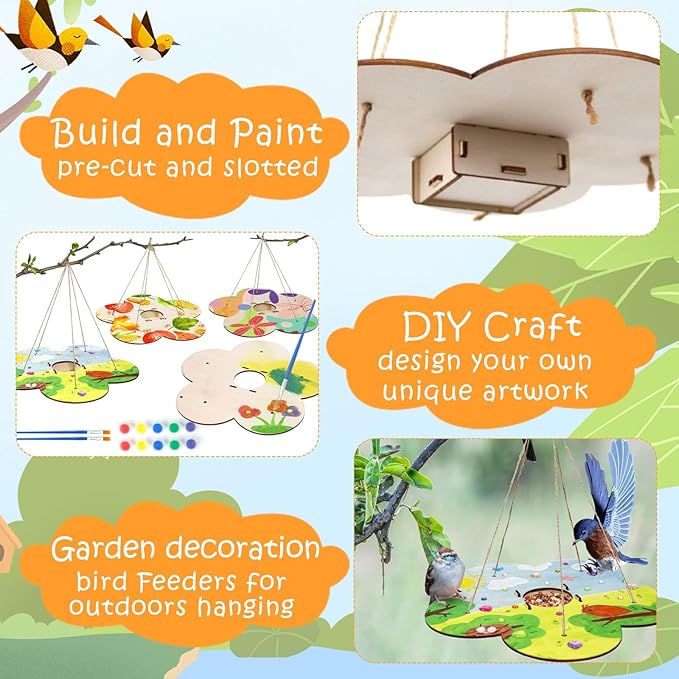 12 Pack Bird Feeder Craft Kits for Kids Ages 3-5 4-8 8-12, DIY Wooden Art Painting Outdoor Bulk Toys for Boys & Girls, Easter Christmas Gifts, Party Favor Gifts for Nature Loving Children-VerdiqueGarden