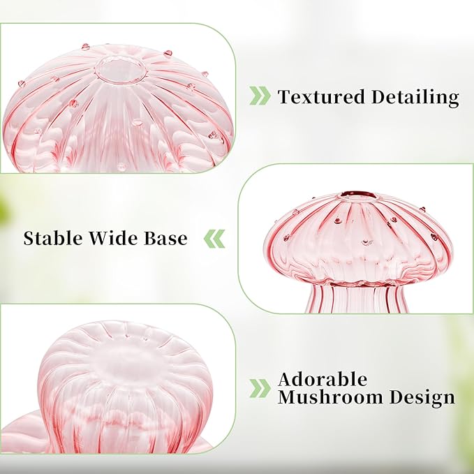 Glasseam Mushroom Plant Propagation Stations: Pink Glass Terrarium Jar Set of 10 Cute Planters for Indoor Plants Mini Propagate Station Unique Christmas Birthday Gifts for Women Home Office Decor-VerdiqueGarden