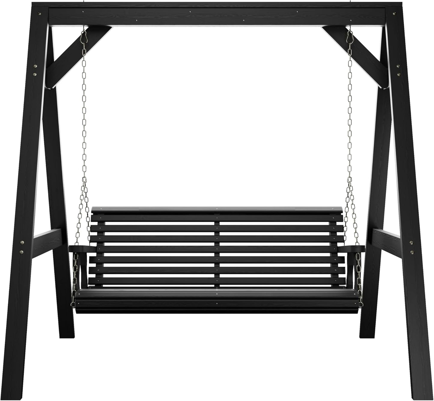 Amish Casual 5 Foot Roll Back Swing with A-Frame Stand in Semi Solid Black - Freestanding Wood Porch Swing for Patio, Yard or Garden-VerdiqueGarden