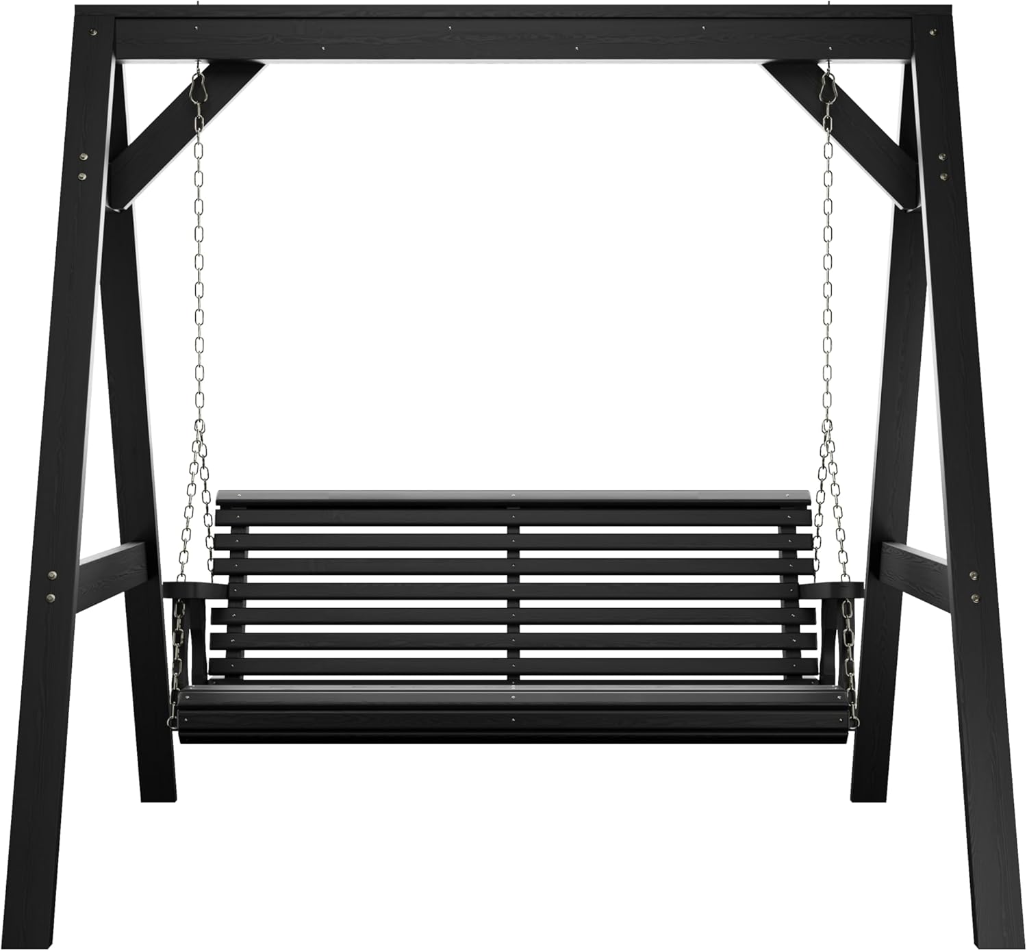 Amish Casual 4 Foot Roll Back Swing with A-Frame Stand in Semi Solid Black - Freestanding Wood Porch Swing for Patio, Yard or Garden-VerdiqueGarden