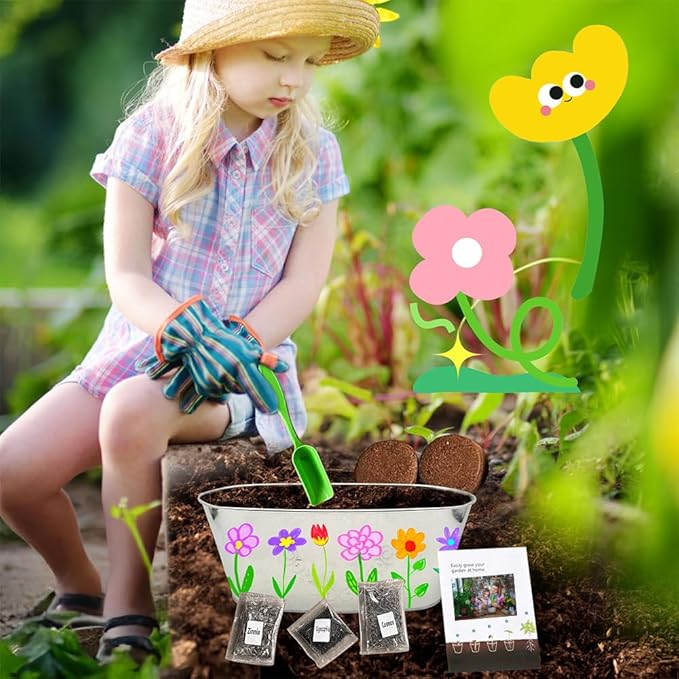 IELEK Paint & Plant Growing Flower Garden Kit for Kids - Arts and Crafts Gardening Set Easter Gifts Kit for Girls & Boys Ages 5, 6, 7, 8, 9, 10, 11 & 12 Year Old-VerdiqueGarden