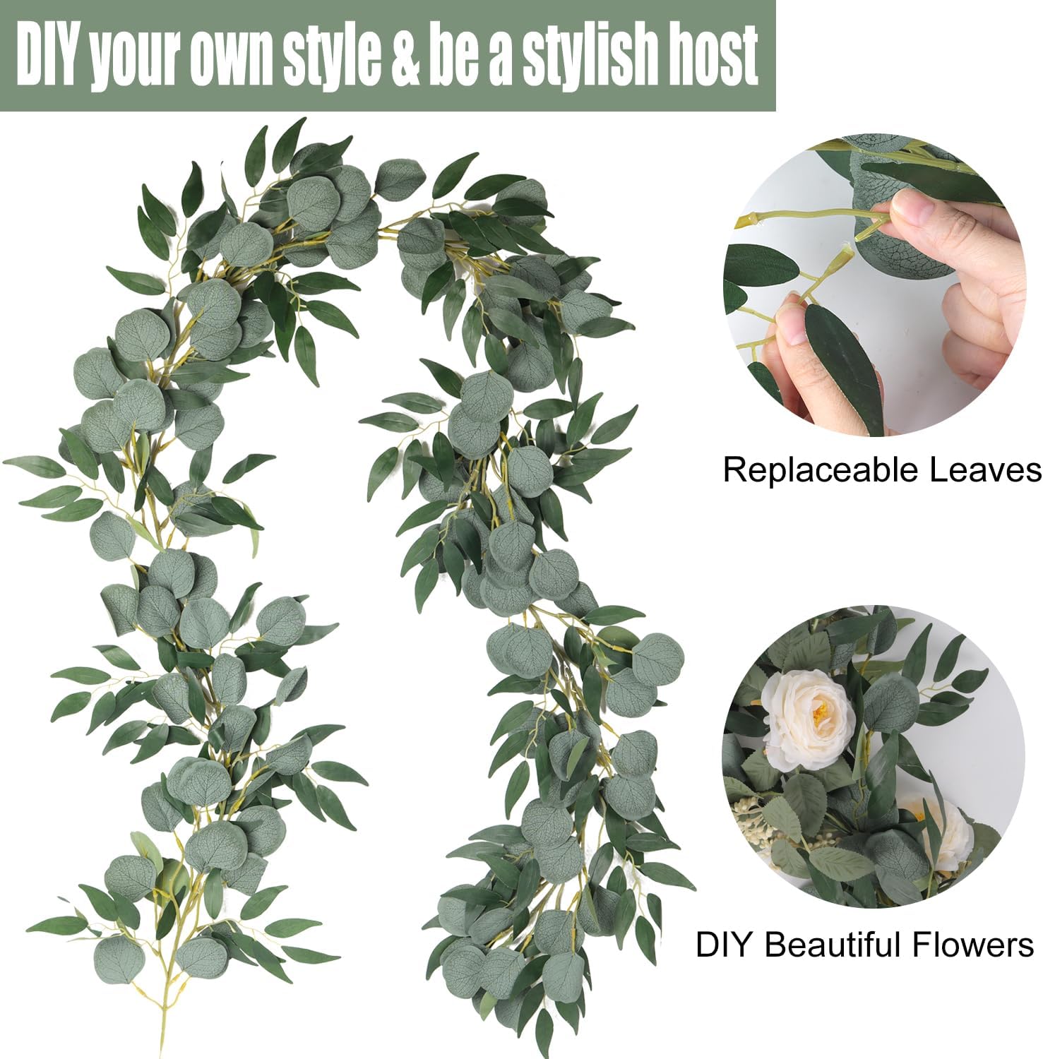 RECUTMS 2Pack Artificial Eucalyptus Garland with Willow Leaves 6Feet Fake Hanging Plant Silk Eucalyptus Willow Leaves Ivy Garland Faux Greenery for Indoor Outdoor Wedding Party Home Table Arch Decor-VerdiqueGarden