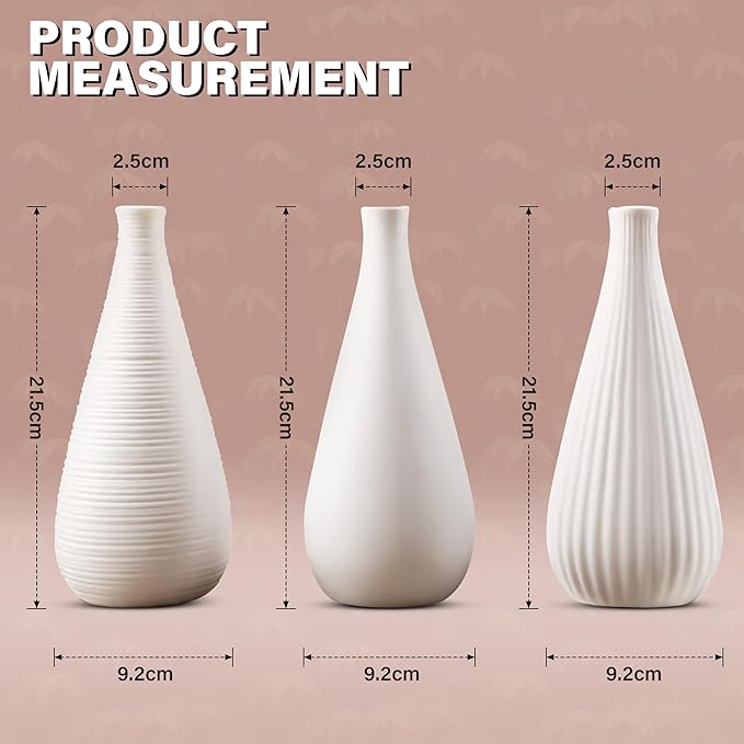 White Vases Home Decor Modern Ceramic Decorative Vases for Home Decor, Flower Vases & Centerpiece, Minimalist Design Set of 3-VerdiqueGarden
