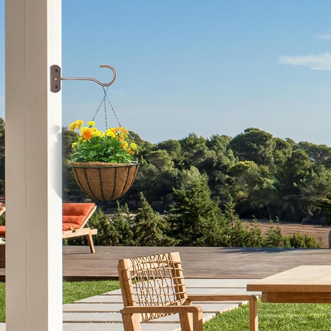 Hanging Plant Bracket 6inch 4Pack Metal Plant Hook Shepherds Hook Decorative Wall Plant Hanger for Hanging Lanterns Bird Feeder Flower Basket Home Decor Indoor & Outdoor Brown-VerdiqueGarden