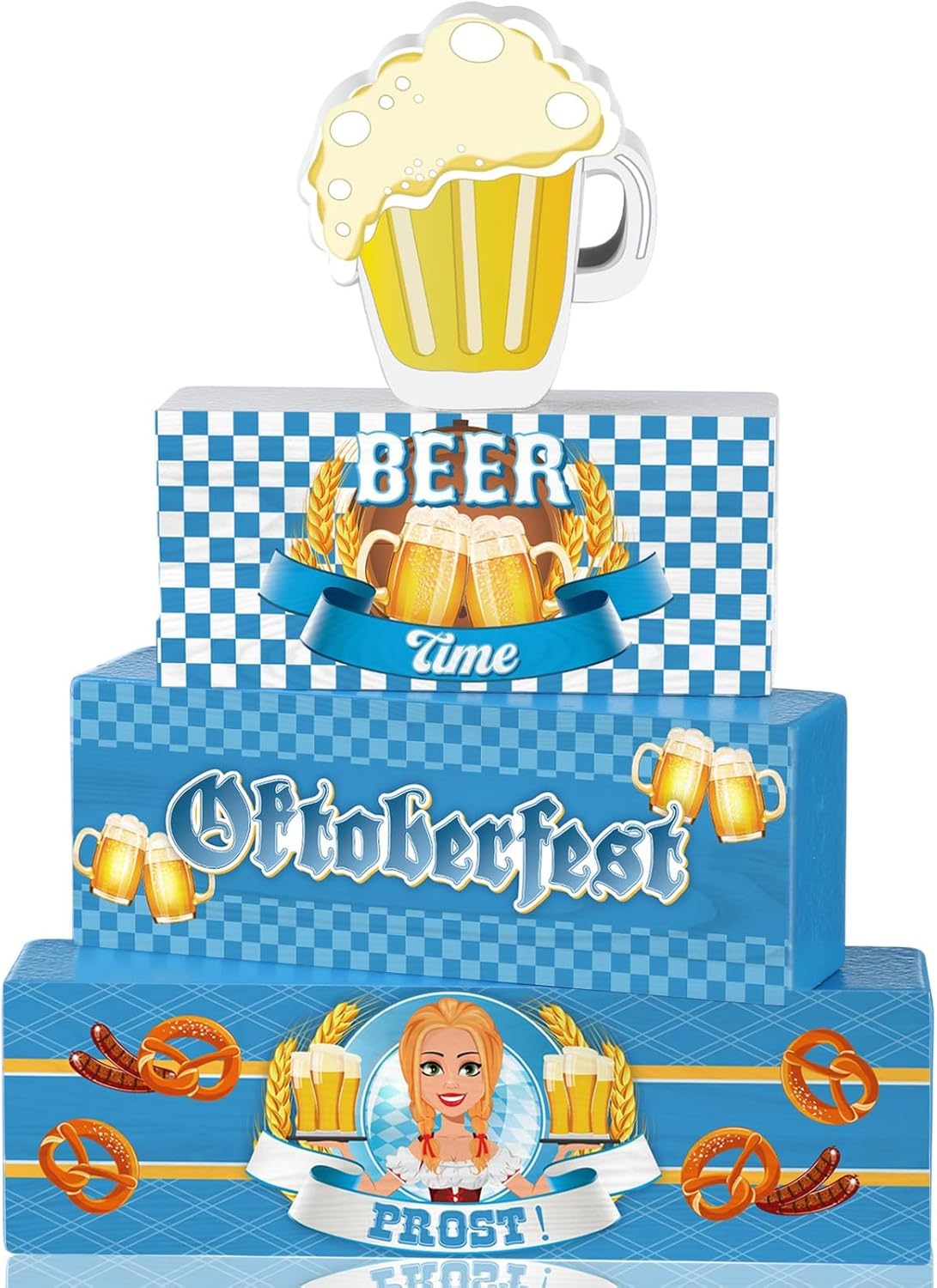 Yalikop 4 Pcs Oktoberfest Table Decorations Wooden Oktoberfest Tiered Tray Decorations October Festival Wooden Block Centerpieces for Tables for Home Shelf-VerdiqueGarden