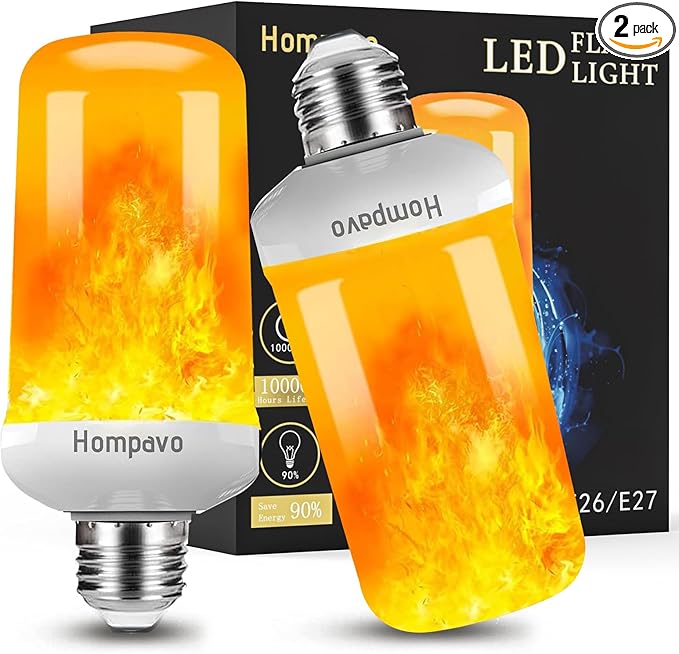 Hompavo 【Upgraded】 LED Flame Light Bulbs, 4 Modes Flickering Light Bulbs with Upside Down Effect, E26/E27 Base Flame Bulb for Halloween, Christmas, Indoor and Outdoor Decoration (White-2 Pack)-VerdiqueGarden