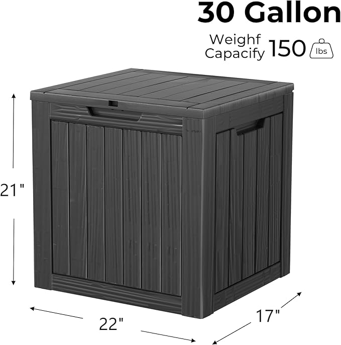 30 Gallon Waterproof Outdoor Storage Box - All-Weather Deck Box for Patio & Pool, Lockable Resin Patio Deck Box with UV Protection, Matte Black-VerdiqueGarden