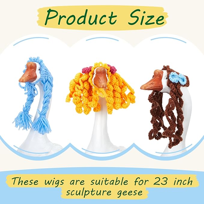 3 Pcs Porch Goose Outfit, Cute Porch Goosey Braid Wig, Crochet Hook Portico Goose Wig for Lawn Goosey Garden-VerdiqueGarden