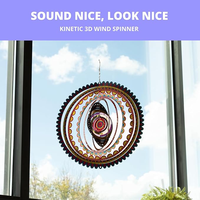 VP Home Sunrise Mandala Kinetic Wind Spinner for Yard and Garden Wind Spinner Outdoor Metal Large Hanging Mandala Decor 3D Garden Art Wind Sculpture Spinners-VerdiqueGarden