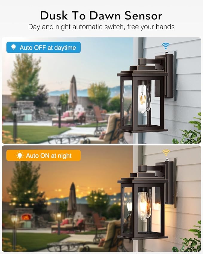 VIANIS Oil Rubbed Bronze Dusk to Dawn Porch Lights Outdoor, 2-Pack Anti-Rust Aluminum Outside Lights for House, Porch, Garage, Front Door, Patio, Easy-to-Install Waterproof Modern-VerdiqueGarden