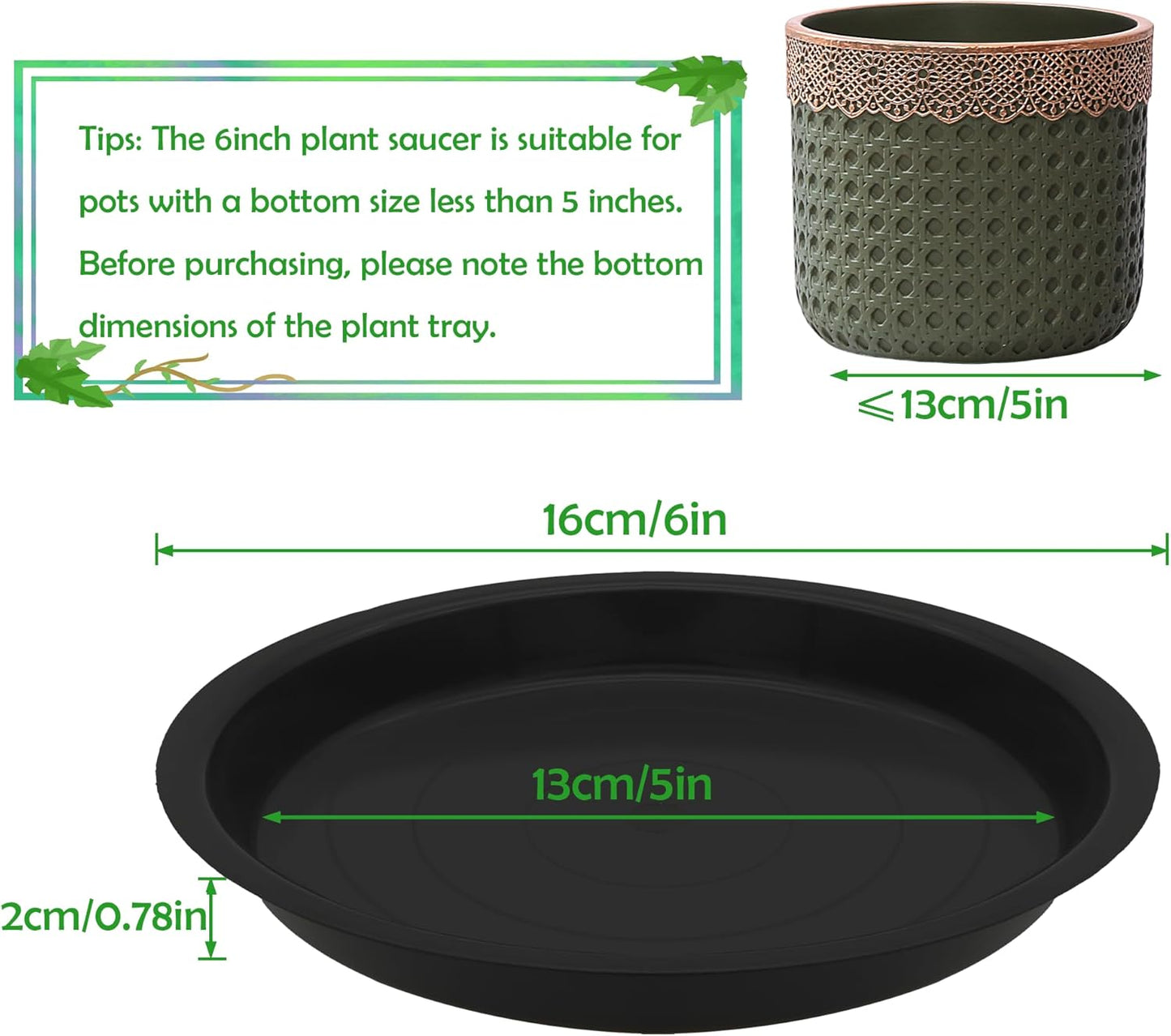 12 Pack 6 Inch Round Plant Saucers for Less 5 Inch Pot Indoors Outdoors Plant Trays for Pots Planter Saucer Plastic Plant Drip Tray Flower Planter Water Tray for Potted Plant (Black, 6"(12pcs))-VerdiqueGarden