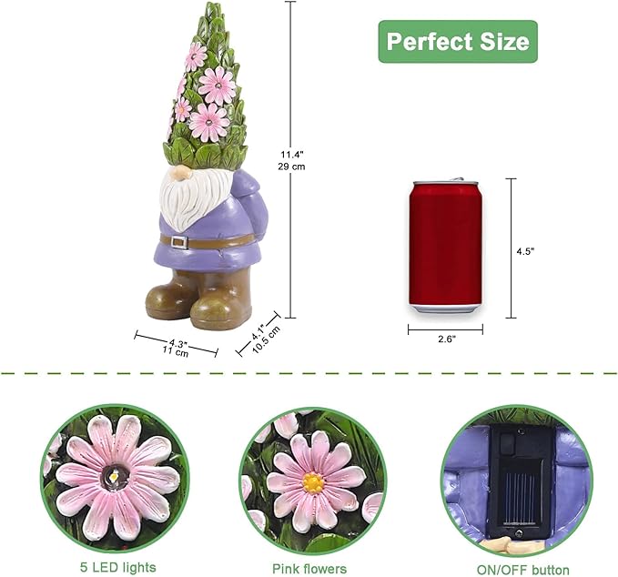 Nacome Solar Garden Outdoor Statues Gnome with Succulent and 7 LED Lights - Lawn Decor for Patio, Balcony, Yard Ornament - Unique Housewarming Gifts-VerdiqueGarden