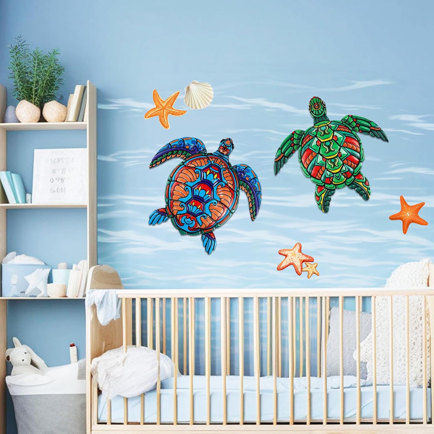 ULENDIS 2 PCS Metal Sea Turtle Wall Art Decor, Ocean Theme Outdoor Wall Decor, Nautical Hanging Decorations for Garden Pool Fence Patio Bathroom Indoor-VerdiqueGarden