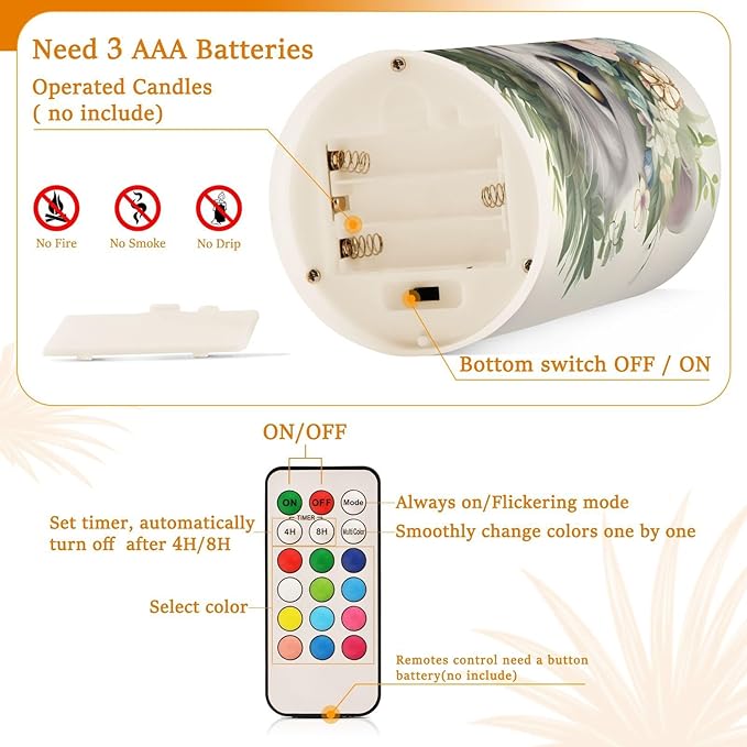 Flickering Flameless Candles, Cat Head Flowers LED Candles with Remote Timer, Set of 2 Battery Operated Candle for Valentine Wedding Birthday-VerdiqueGarden