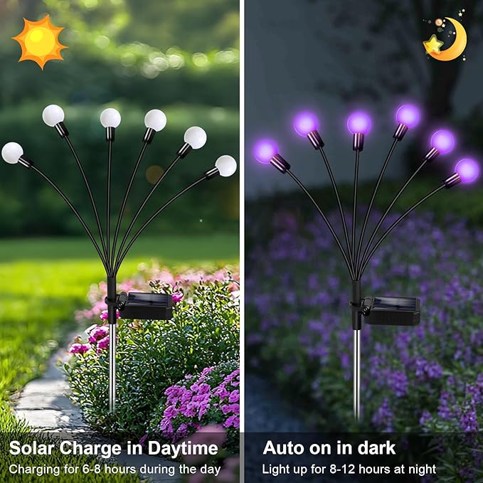 Solar Garden Lights Outdoor, Waterproof Solar Powered Lights for Yard Pathway Patio, Swaying Lawn Decor as Gardening Gifts for Women Holiday (Purple, 4 Pack 24 LED)-VerdiqueGarden