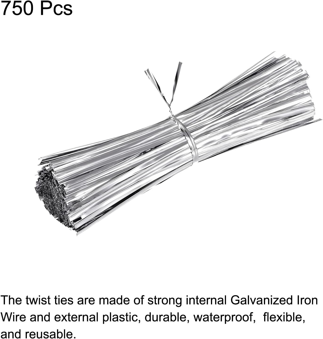 MECCANIXITY Foil Twist Ties 6" 15cm Metallic Plastic Closure Tie for Tying Bread, Candy, Cookies, Gift Bags Arts Crafts Ties Silver Tone Pack of 750-VerdiqueGarden