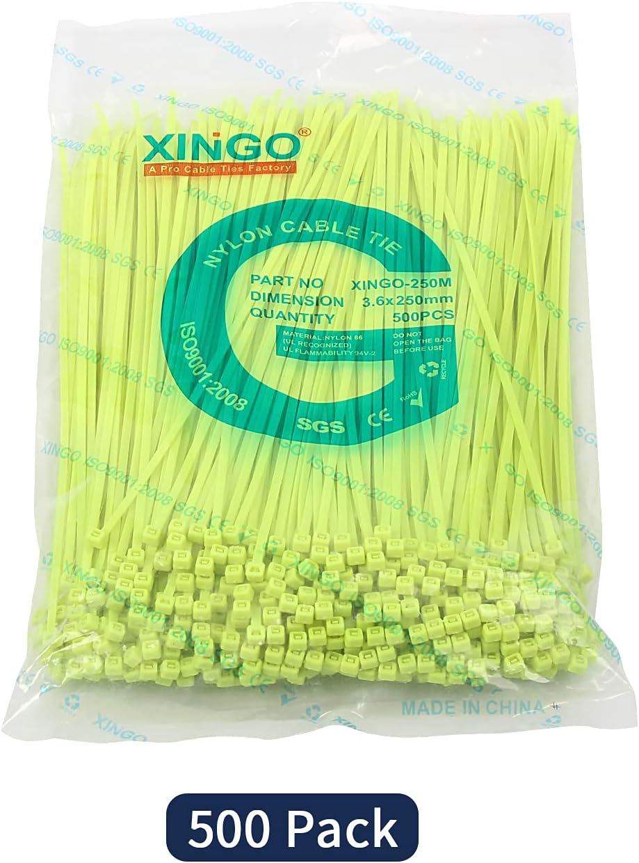 XINGO 10 Inch Cable Zip Ties (500 Pack), 40 Lbs Tensile Strength-Heavy Duty, Self-Locking Nylon Plastic Nylon Wire Ties for indoor and outdoor (Apple Green)-VerdiqueGarden