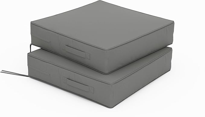 Patio Chair Cushions 19 X 19 X 4 Inch Waterproof Outdoor Seat Cushions for Patio Furniture, Outdoor Sofa Couch Pads with Ties & Handle, Set of 2, Light Grey-VerdiqueGarden