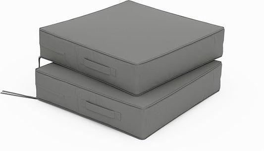 Patio Chair Cushions 19 X 19 X 4 Inch Waterproof Outdoor Seat Cushions for Patio Furniture, Outdoor Sofa Couch Pads with Ties & Handle, Set of 2, Light Grey-VerdiqueGarden