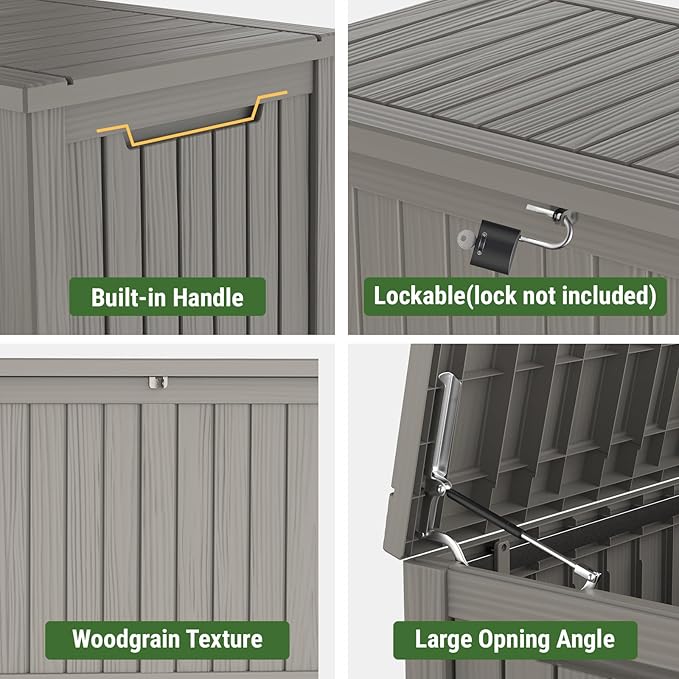 Mars Villa 180 Gallon Outdoor Storage Box Waterproof, Extra Large Resin Deck Box, Outside Storage Bin for Patio Furniture Cushions, Pool Supplies, Sports Gear, UV Resistant and Weatherproof, Greige-VerdiqueGarden