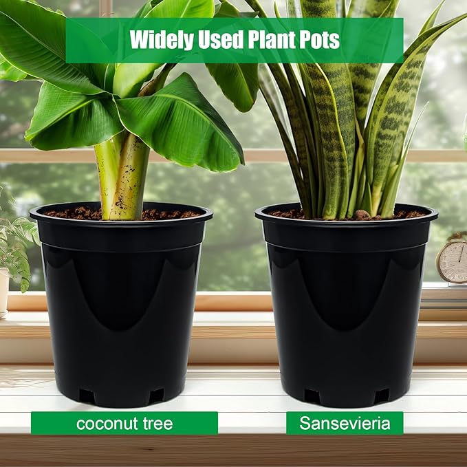 1.5 Gallon Plastic Nursery Pots, 7.5 Inch Round Plant Pots with Drainage Holes, 15 Pack Flower Pots for Outdoor Indoor Plants, Flowers, Black-VerdiqueGarden