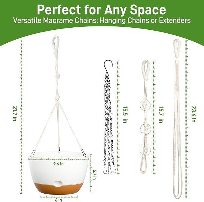 10 Inch Hanging Planters for Indoor & Outdoor Plants (2 Pack) - Self-Watering & Drainage Flower Pots with 2 Kinds of Plant Hangers for Home Decor & Garden (White, 10 in)-VerdiqueGarden