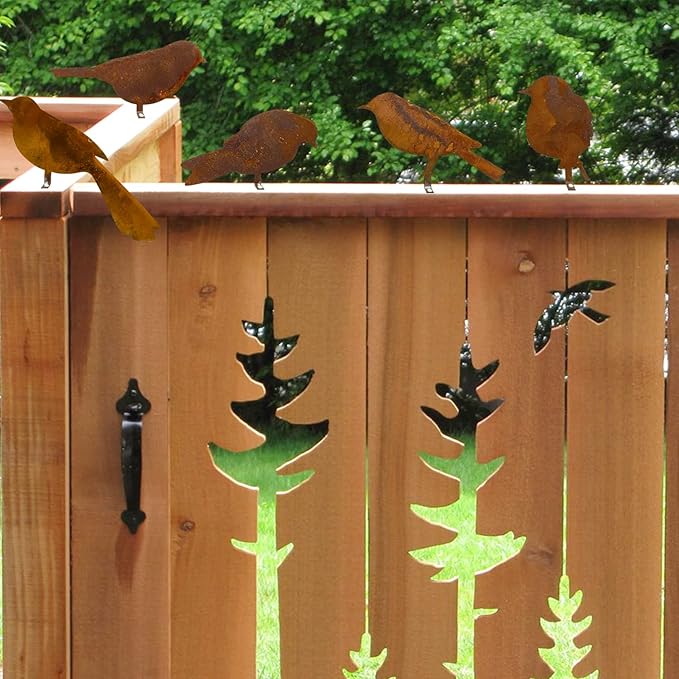 5PCS Metal Bird Silhouette with Rusty, Rusty Birds Decoration, Metal Birds Statues, Lifelike Patina Metal Birds Garden Ornaments Silhouette-VerdiqueGarden