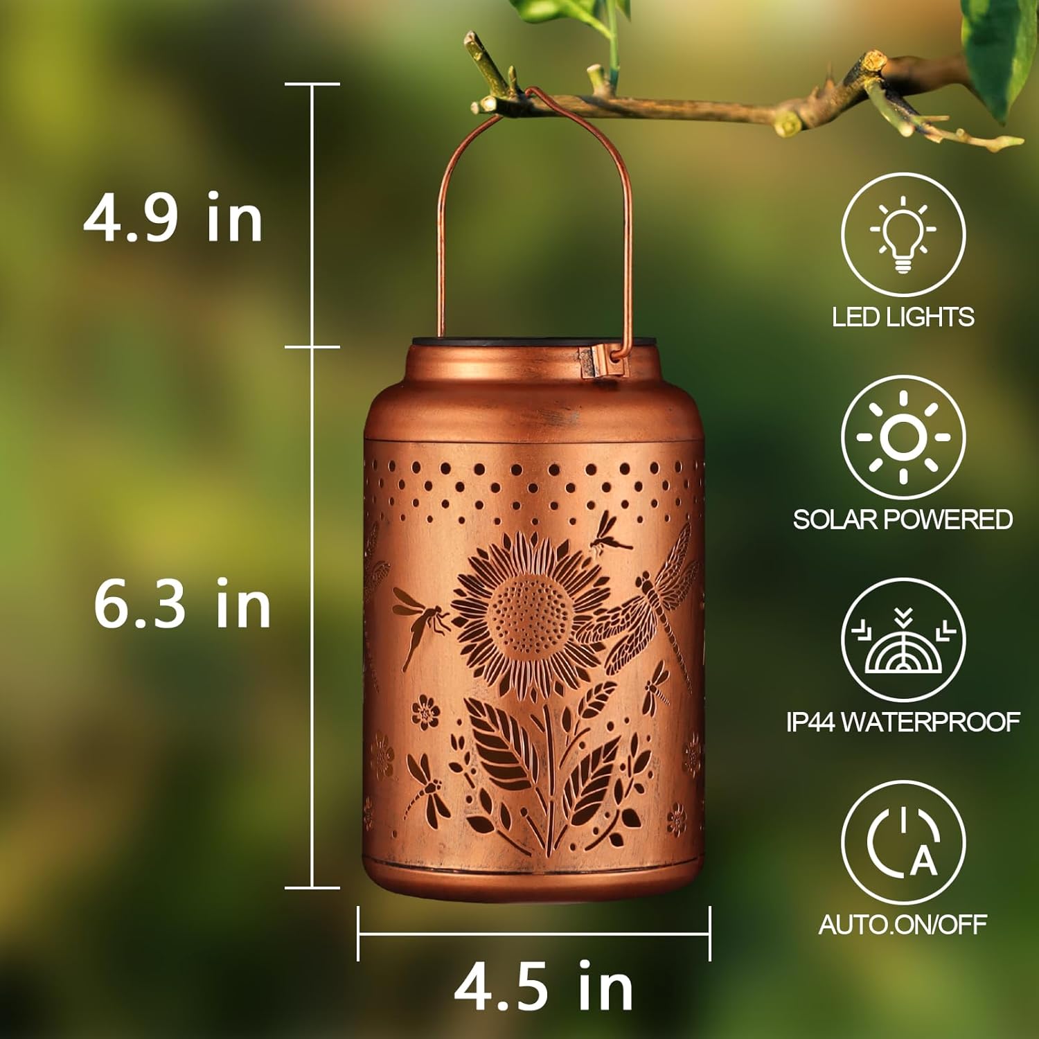 2 Pack Solar Lanterns Outdoor Waterproof, Dragonflies Garden Decor Gifts for Women Mom Grandma Hanging Solar Lights Metal Decoration Outside for Yard, Pati(Sunflowers)-VerdiqueGarden
