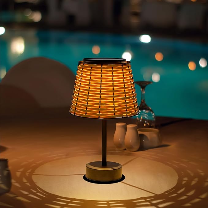 Solar Table Lamps for Outside,Handmade Rattan Woven LED Desk Outdoor Lamp Waterproof Boho Decoration for Garden,Yard,Patio,Porch,Trees,Lawn,Pathway(Austin Natural Brown)-VerdiqueGarden