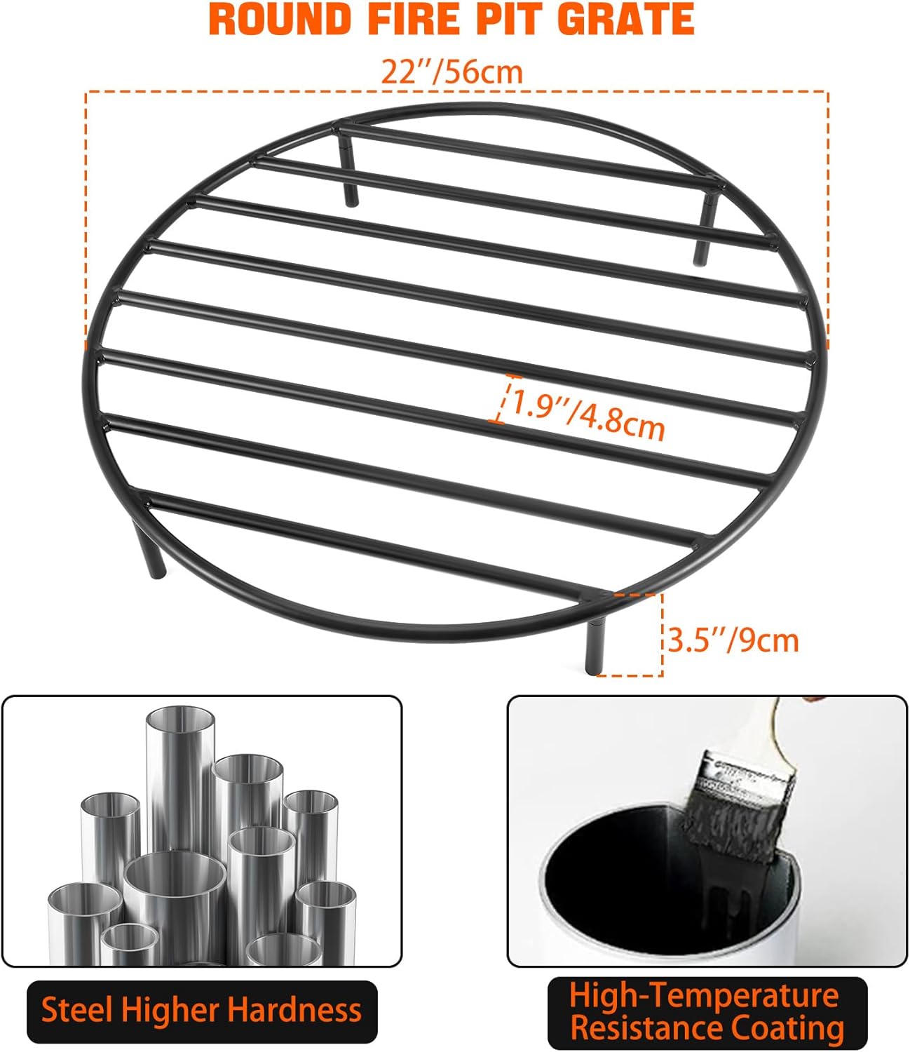 only fire Round Fire Pit Grate with 4 Legs for Outdoor Campfire Grill Cooking, 22 Inch-VerdiqueGarden