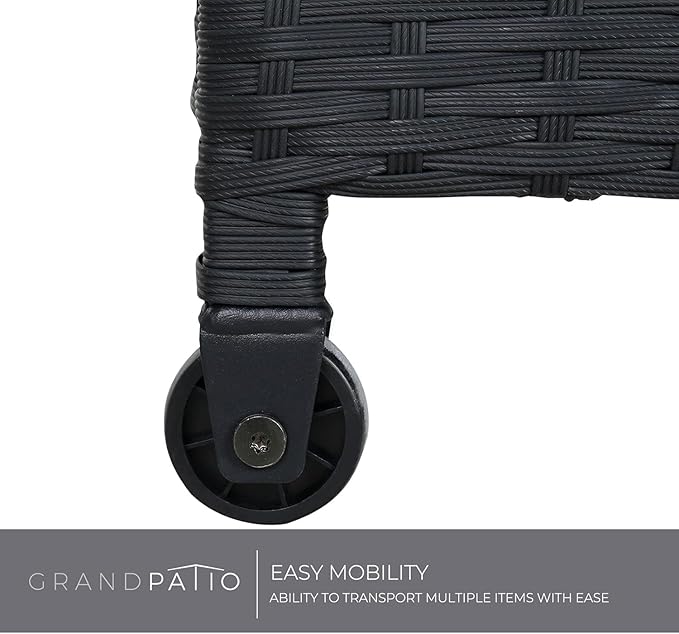 Grand patio 108 Gallon Deck Storage Box Indoor Outdoor Wicker Bin for Patio Furniture Cushions Garden Tools Pool Accessories, Black-VerdiqueGarden