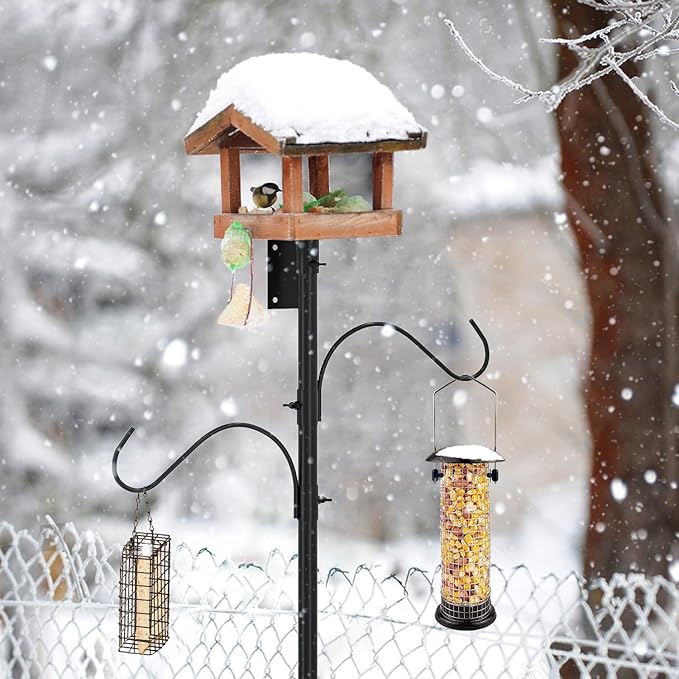 ERYTLLY Bird House Pole 80 Inch Bird Feeder Pole with Squirrel Baffle and 2 Hooks - Heavy Duty Bluebird Feeder Support Rod Stand Set for Outside, Yard, Garden-VerdiqueGarden