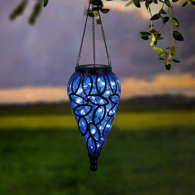 Solar Hanging Lantern Outdoor Lights, Tear-Shaped 15 LEDs Cool White Hanging Lights with S Hooks Decor in Garden, Yard, Pathway, Front Door and Landscape-VerdiqueGarden