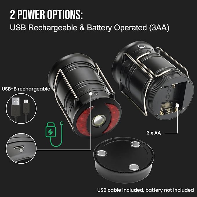 Lichamp 4 Pack Camping Lanterns Rechargeable and Battery Powered, Dual Power Source and 4 Mode Lantern Flashlight COB Camp Light for Power Outages, Camping Supplies and Home Hurricane Supplies, E4BK-VerdiqueGarden