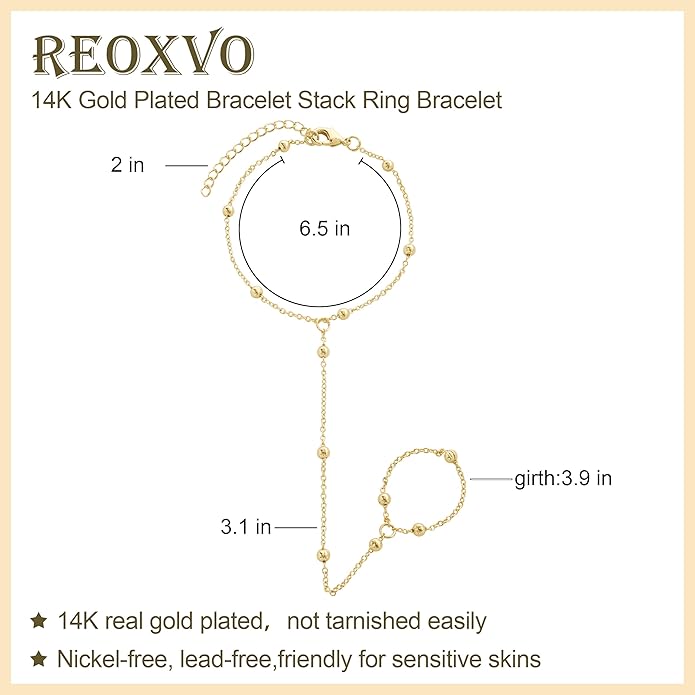 Reoxvo Bracelets Stack Silver Plated Chain Bracelet Set for Women Gold Hand Chain Rings Bracelets Jewelry for Women Trendy