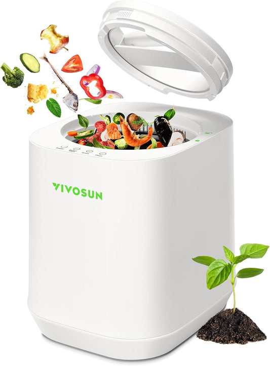 VIVOSUN 4L Electric Composter for Kitchen Indoor, Smart Compost Machine for Countertop, Odorless/Auto-Cleaning/3 Modes/Intelligent LED Display, Mill Composter Kitchen Bin Food Recycler, White-VerdiqueGarden