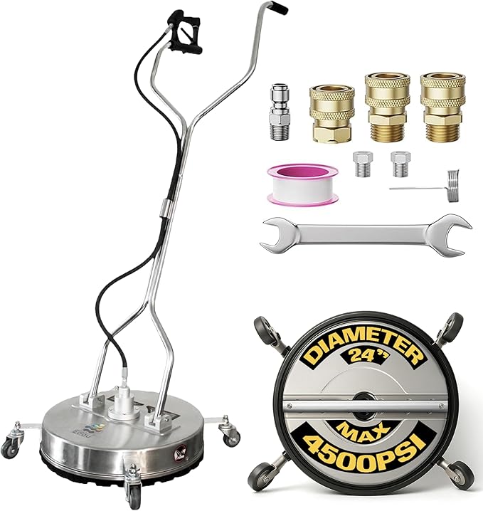 EDOU Dual 24" Pressure Washer Surface Cleaner - Surface Cleaner with Wheels - Heavy Duty Composite, 4,500 PSI Max Working Pressure - Includes 3/8 Inch Quick Connector Kit and Teflon Tape-VerdiqueGarden