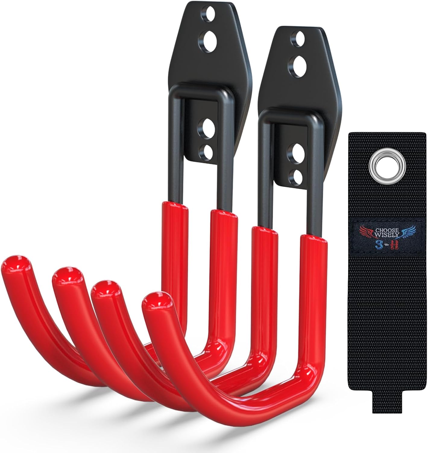 3-H Garden Hose Holder Wall Mount 2 Pack,Solid Steel Hose Hanger,Water Hose Holders for Outside,Perfect for Hanging Outdoor Air Hose,Ropes,Pipes,Garden Tools,Ladders,Bikes,Bulk Items(Red)-VerdiqueGarden