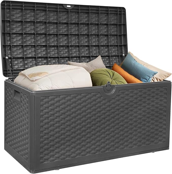 80 Gallon Plus Outdoor Storage Box Waterproof Lockable Resin Deck Box Large, Patio Storage Bin for Pool Accessories Cushion Furniture, Garden Tools, UV-Resistant Outside Delivery Black-VerdiqueGarden