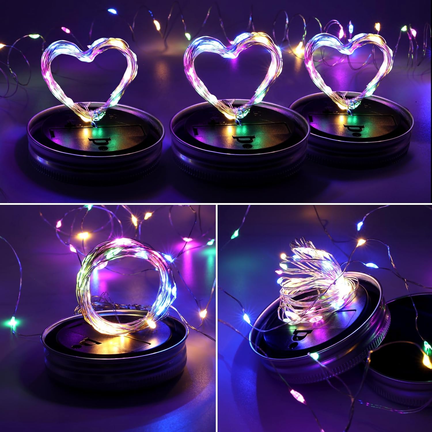 Solar Mason Jar Lights [Upgraded], 12 Pack 30 LED Firefly Fairy String Lights, Waterproof Outdoor Solar Mason Jar Lid Lights with Hangers(NO JARS) for Patio Garden Yard Wedding Decoration - Multicolor-VerdiqueGarden