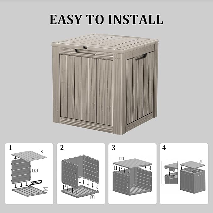 30 Gallon Waterproof Deck Boxes for Outdoor - Compact Resin Patio Storage Boxes, Pool Storage Bin with Lock for Cushions & Tools, UV-Resistant, Slate Grey-VerdiqueGarden