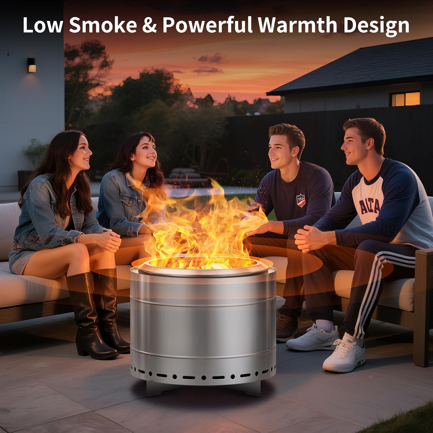 19.5 inch Smokeless Fire Pit with Carry Bag, Stainless Steel Outdoor Smokeless Firepit, Wood Burning Fire Pits for Camping, Bonfire,Low Smoke Firepit for Outside(Silver)-VerdiqueGarden