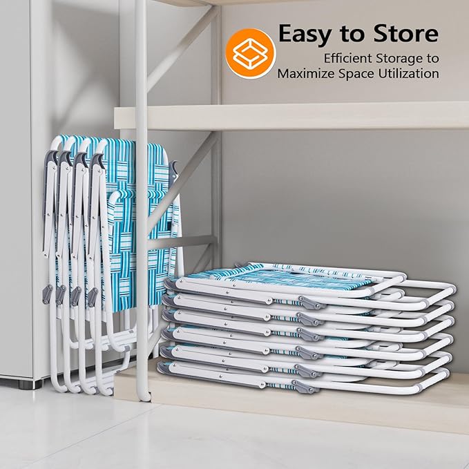 VINGLI Patio Lawn Webbed Folding Chairs Outdoor Beach Portable Camping Chair for Yard, Garden (2, White & Blue, Oversized)-VerdiqueGarden