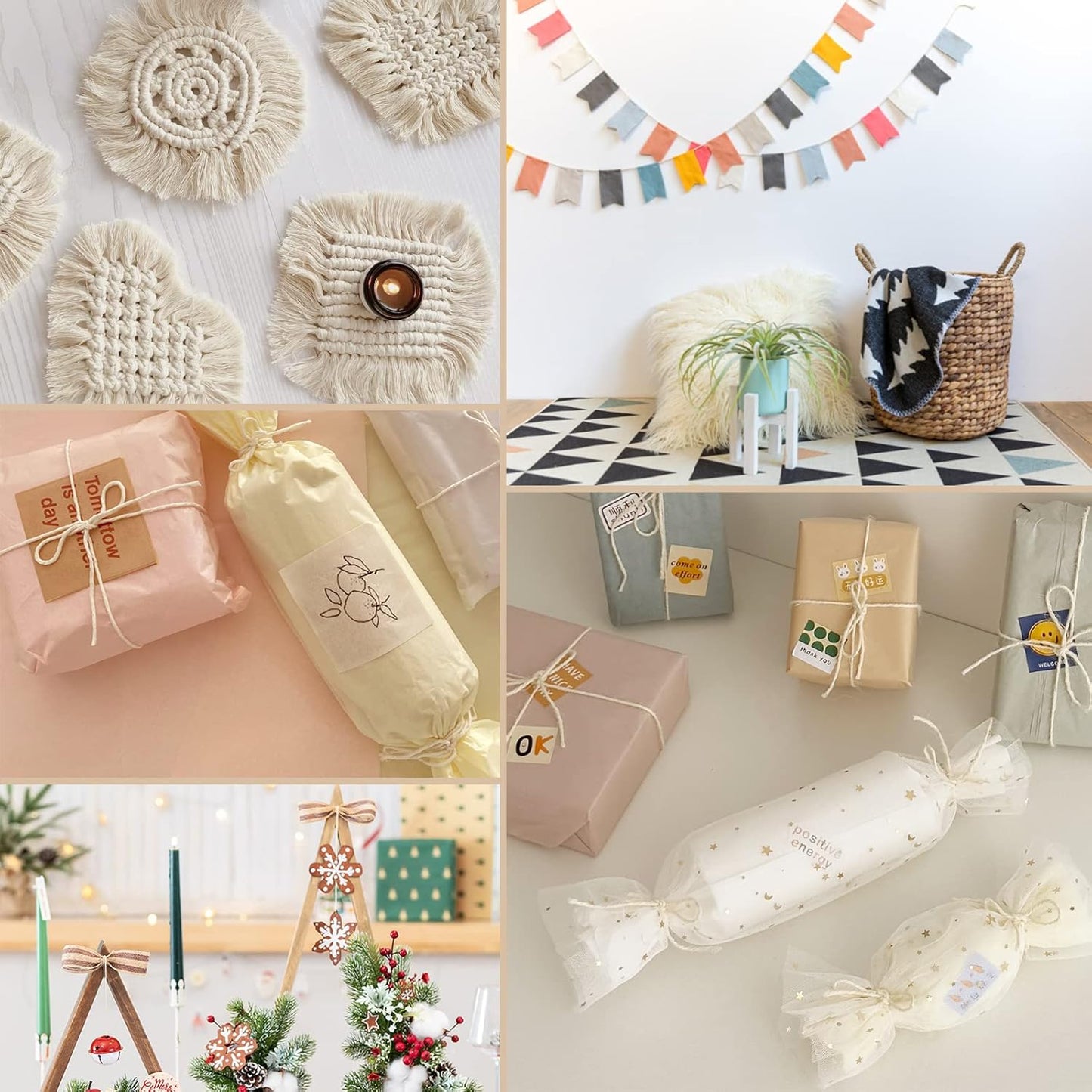 Anvin 984 Feet Cotton Twine Natural Jute Twine Packing Twines Bakers Twine Beige Twine Wrapping Butchers Baking Arts and Crafts Gardening(Pack of 3, 10 Ply 2mm Thick)-VerdiqueGarden