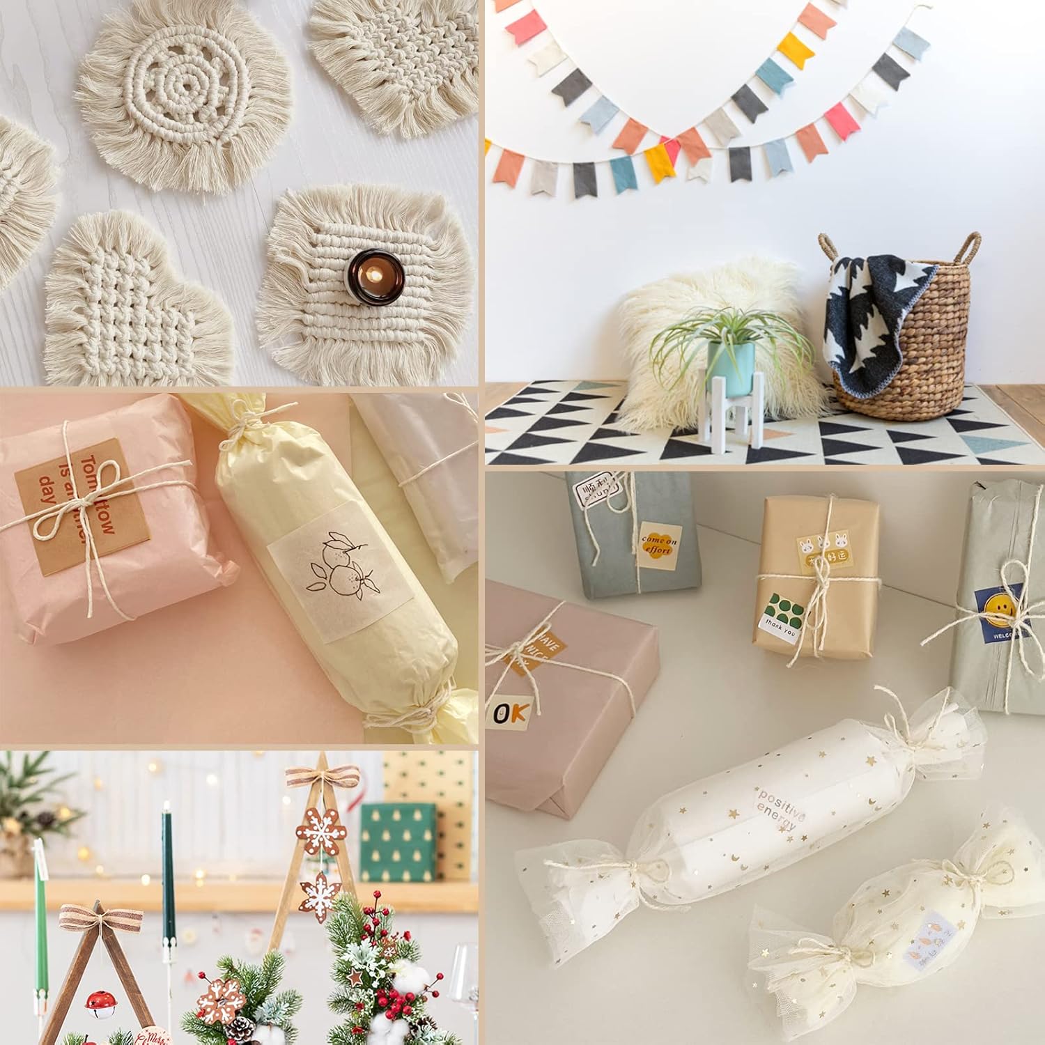 Anvin 984 Feet Cotton Twine Natural Jute Twine Packing Twines Bakers Twine Beige Twine Wrapping Butchers Baking Arts and Crafts Gardening(Pack of 3, 10 Ply 2mm Thick)-VerdiqueGarden